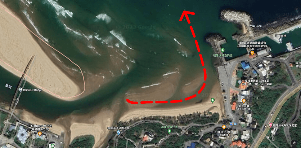 fulong surf spot rip current